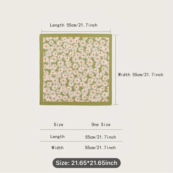 Daisy Print Scarf in Green, Orange and White - Picture 2 of 5